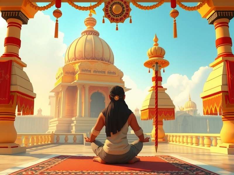 Spiritual Pilgrim gameplay showing character at Indian temple